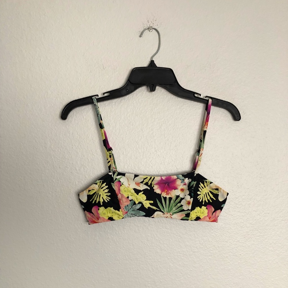 Rip curl black pink and yellow hawaiian print bikini bandeau top